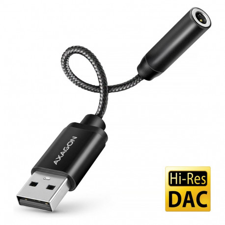 AXAGON ADA-HA USB-A Hi-Res audioadapter, 3,5 mm pistik, 32 Bit ja 384kHz, must