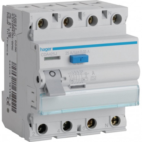 CDA425J rikkevoolukaitse 25A 4P 4M 30mA A 6kA