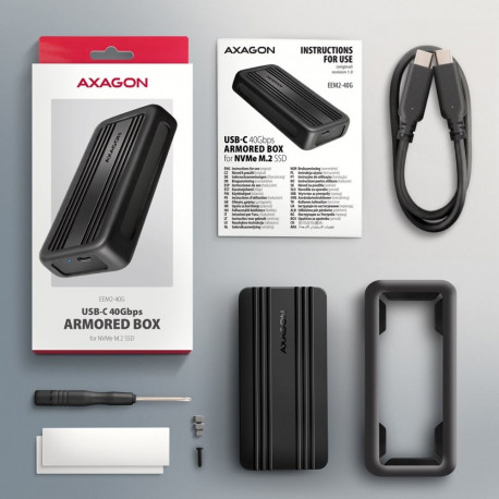 Axagon EEM2-40G USB-C 40Gbps M.2 NVMe SSD Enclosure, ARMORED Aluminum