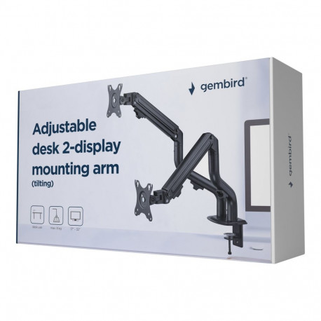 GEMBIRD MA-DA2-02 Adjustable desk 2-display mounting arm tilting 17-32inch up to 8 kg