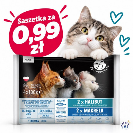 PETREPUBLIC Adult Halibut and mackerel box – wet cat food – 4x100g