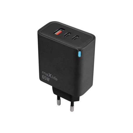 Maxlife MXTC-09-65ACC GaN PD QC charger 2x USB-C 1x USB 65W black