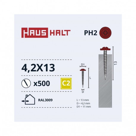 SELF SCREW 4,2X13 MET/MET RAL3009 (500)