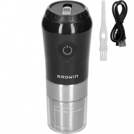 Browin 320503 electric coffee burr grinder with brewer and thermal mug, 6W, 30g, 180ml, 1200mAh, Mic
