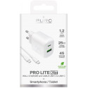 Puro USB laadija Prolite 25W USB-A/USB-C + kaabel, valge
