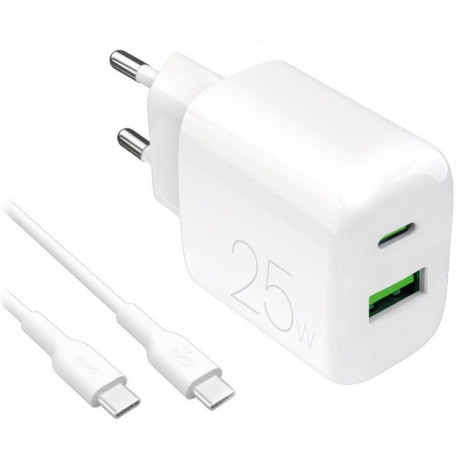 Puro USB charger Prolite 25W USB-A/USB-C + cable, white