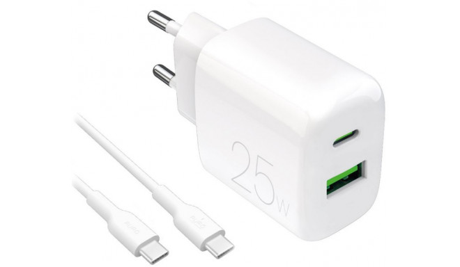Puro USB laadija Prolite 25W USB-A/USB-C + kaabel, valge