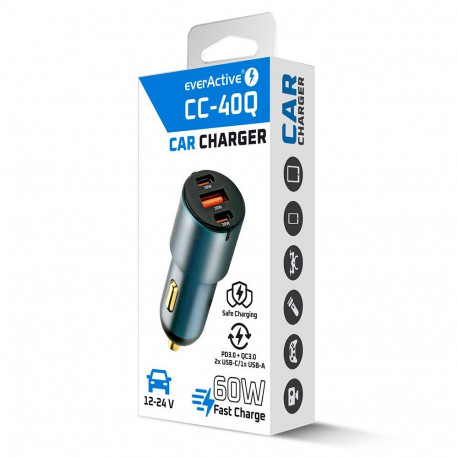 Car Charger - everActive CC-40Q USB QC3.0 + 2x USB-C PD 60W