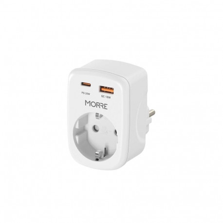 Adapter - Morre M409 1x AC Socket, 1x USB-C 20W, 1x USB-A 18W Black