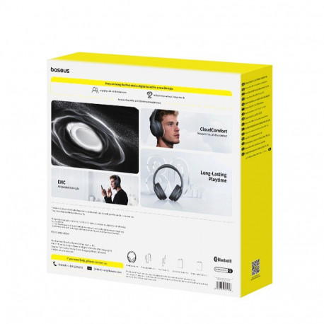 Headphones - Baseus Bass BH1 Lite, Bluetooth 6.0, 40mm Drivers, 80H Playback, Black