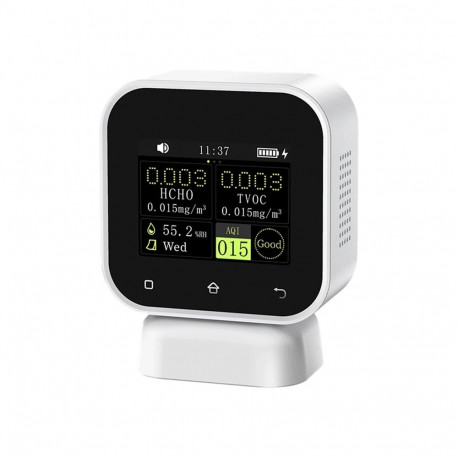 Air Quality Monitor - FNIRSI SFD-02 4-in-1 HCHO TVOC Humidity AQI Monitor, 2.4-Inch HD Touchscreen, 