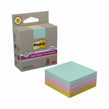 Märkmekuup 76x76mm POST-IT Super Sticky Recycled pastelsed värvid 276 lehte