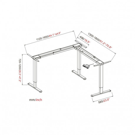 Digitus Electrically height-adjustable table frame, 90° L-shaped, triple motor, 2-step, white