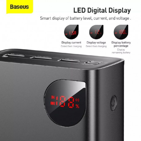 Baseus ADAMAN OVERSEAS EDITION 40.000 MAH DIGITAL DISPLAY 22.5W POWERBANK SIYAH Lithium 40000 mAh Bl