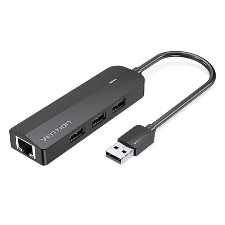 Vention 3-pordiline USB 2.0 jaotur 100M Etherneti adapteriga 0.15M, must
