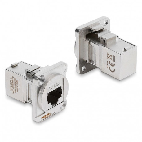 "D-Typ Modul RJ45 Buchse zu Buchse 90° gewinkelt Cat.6A silber"