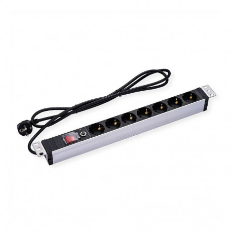 "48,26cm 19Zoll Steckdosenleiste 7fach mit uberlastschutz 1 HE Schutzkontakt-Stecker CEE 7/4 1,8m"