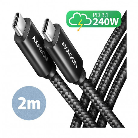 AXAGON laadimiskaabel BUCM2-CM20AB USB-C–USB-C 2.0 2m PD 240W 5A ALU, must