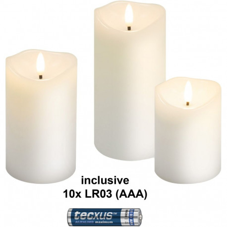 Goobay Set of 3 LED Real Wax Candles, white, incl. 10x AAA (LR03)