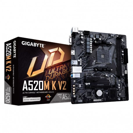 GIGABYTE emaplaat A520M K V2, toetab AMD Ryzen 5000 seeria AM4 protsessoreid kuni 5100MHz DDR4 (OC),