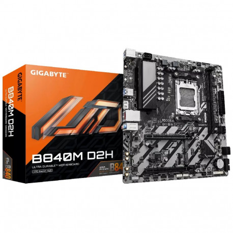 GIGABYTE B840M D2H Motherboard - AMD Ryzen 9000 CPUs  5+2+2 Phases VRM  up to 7600MHz DDR5  1xPCIe 4