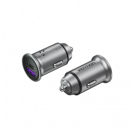 Vention autolaadija USB A+A(30+30) kahe pordiga mini, alumiiniumsulamist, hall