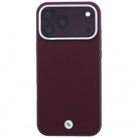 BMW case for IPHONE 18 Pro/17 Pro compatible with MagSafe (Sign Deboss Quilted Metal Logo) burgund