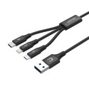 UNITEK USB-kaabel C14049BK USB 2.0 1.2m USB C Micro-USB B/Lightning, must