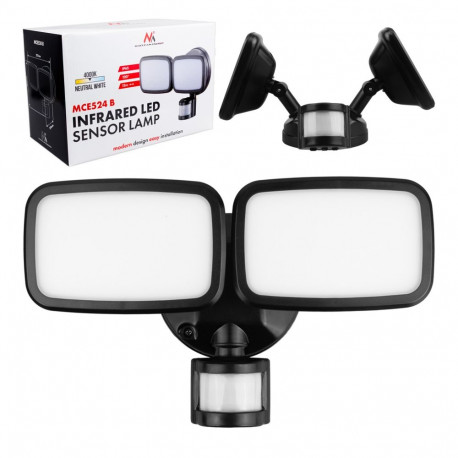 Ścienna lampa LED Maclean, z czujnikiem PIR, 20W, 1500lm, IP65, neutral white 4000K, czarna, MCE524 