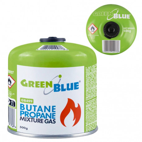 GreenBlue gaasiballoon GB499 500g butaan-propaan EN417 Pi 0437 -10°C kuni +40°C 7/16" ventiil