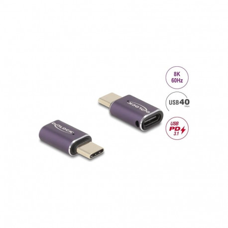 DeLOCK USB Adapter 40 Gbps USB Type-C PD 3.1 240 W male to female port saver 8K 60 Hz metal