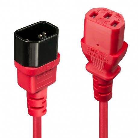 0.5m C14 to C13 Mains Extension Cable, red IEC C14 Connector to IEC C13 Connector