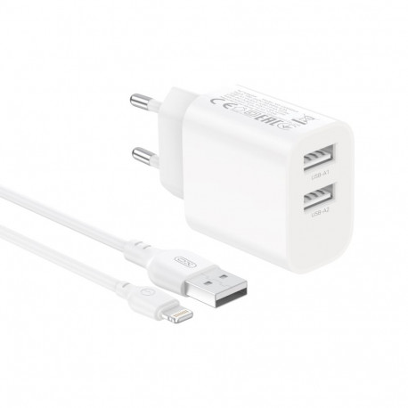 XO wall charger CE55 2x USB 2,4A white + Lightning cable