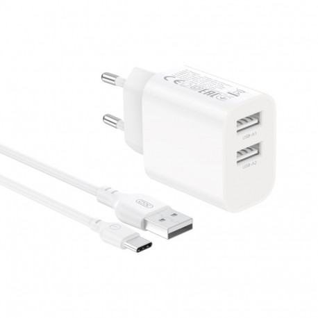 XO wall charger CE55 2x USB 2,4A white + USB-C cable