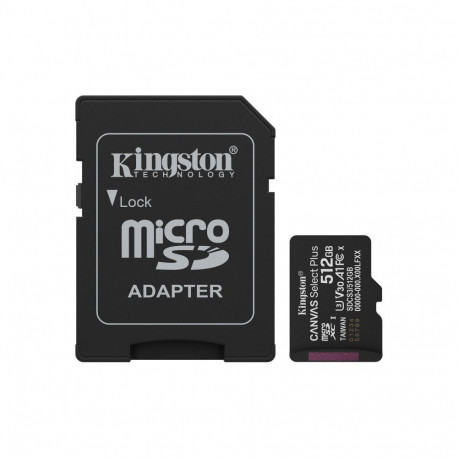 Kingston microSDXC-mälukaart Canvas Select Plus 512GB UHS-I U3 Class 10 V30, must