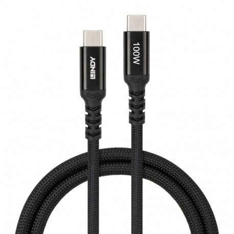 USB Cable - Lindy 32026 1m USB-C to USB-C 100W PD Cable Black