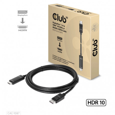 CLUB3D kaabel DisplayPort 1.4–HDMI 4K120Hz või 8K60Hz HDR10 M/M 3m/9.84ft