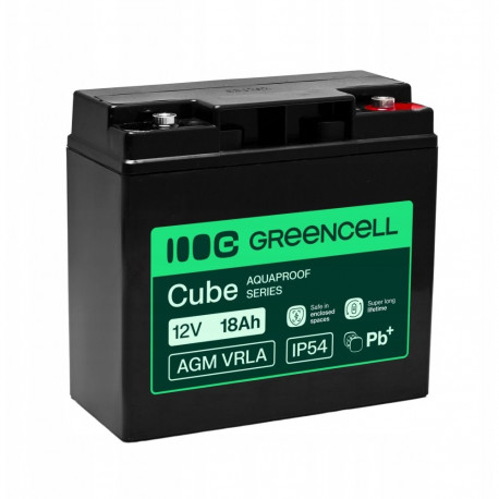 Greencell hooldusvaba aku AGM VRLA 12V 18Ah kassaaparaatidele, mänguasjadele, kaameratele (181x77x16