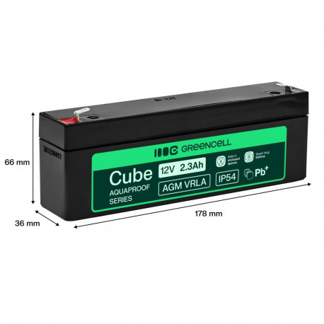 Greencell AGM VRLA 12V 2.5Ah maintenance-free battery for cash registers  toys  cameras (178x36x66mm