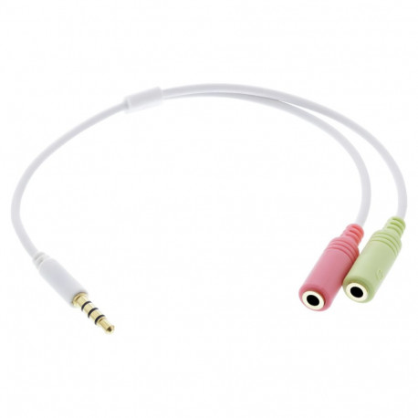 INLINE audiopeakomplekti adapterkaabel 3.5mm 4-kontaktilise pistiku ja 2x 3.5mm pesaga 0.15m, valge