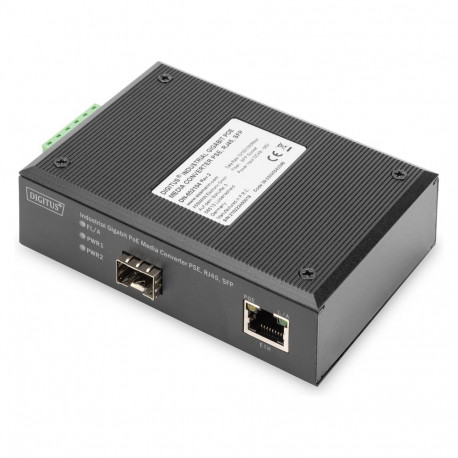 DIGITUS tööstuslik gigabitine meediakonverter RJ45 SFP PoE PSE