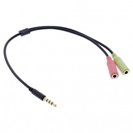 "INLINE Audio Headset Adapterkabel 3.5mm Klinke Stecker 4pol. an 2x 3.5mm Klinke Buchse 0.15m"