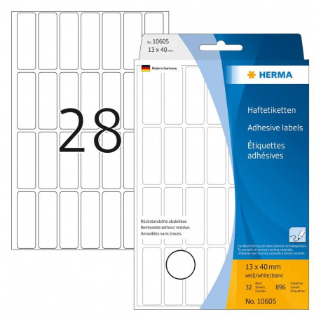 HERMA mitmeotstarbelised etiketid 13x40mm eemaldatavad 672tk, valged