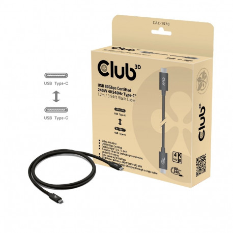 CLUB3D USB-kaabel 80Gbps sertifitseeritud 240W 8K240Hz Type-C® 1.2m/3.94ft, must