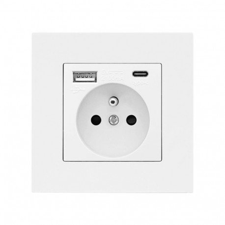 Üksik pistikupesa 2P+Z USB A+C-ga