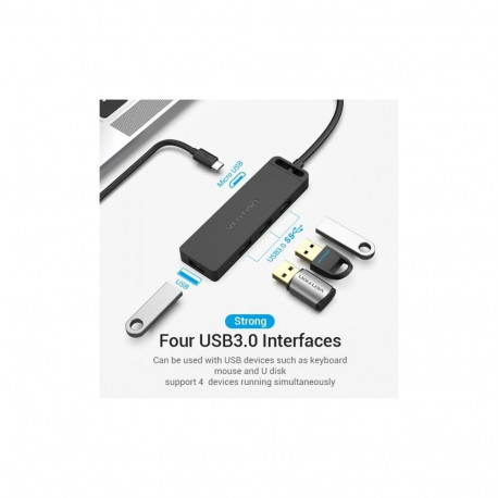 HUB USB Vention Hub USB 3.0 z 4 portami USB-C i USB 3.0 z zasilaczem Vention TGKBB 0 15m Czarny