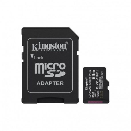 Kingston Technology microSDXC-kaart 64GB Canvas Select Plus Gen3 100MB/s A1 + adapter