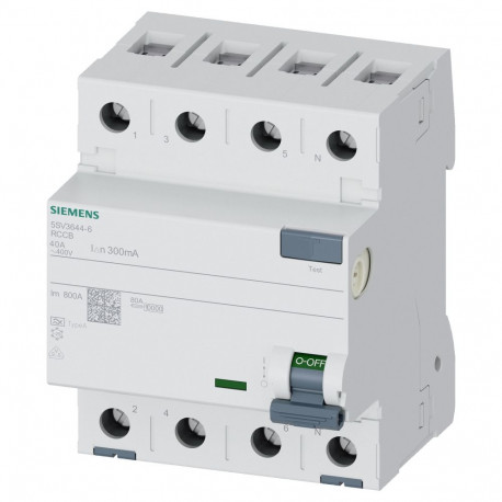 Siemens rikkevoolukaitse 5SV36446 4x40A tüüp A 40A 3+N-pooluseline 300mA 400V 4TE