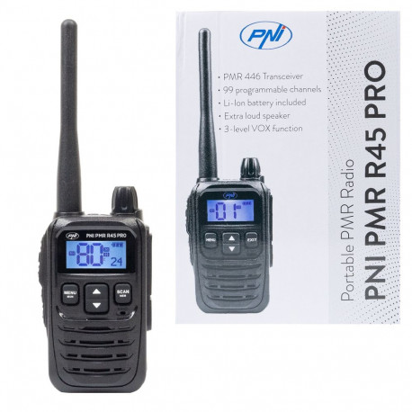 Portable radio station PNI PMR R45 PRO 446MHz, 0.5W, 32 programmable channels, 16 PMR and 38 CTCSS a
