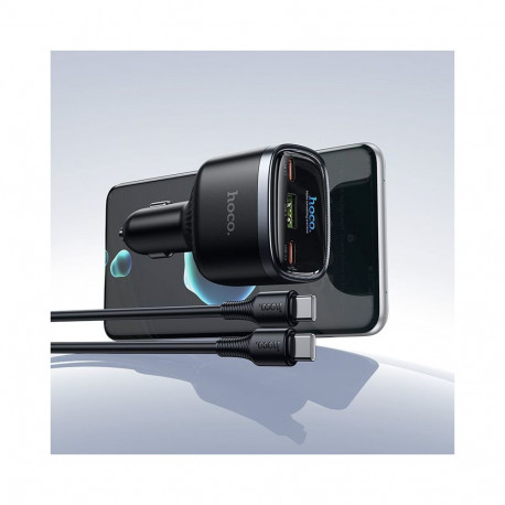 Car charger Hoco USB A + 2xUSB C PD QC3.0 93W with USB C to C cable Z70 black